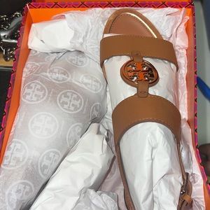 Tory Burch Metal Miller Two Band Sandal Calf Leather Sandals